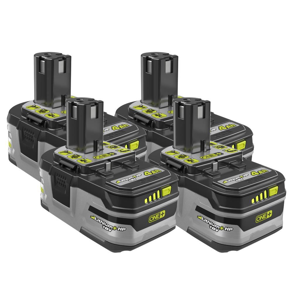 RYOBI 18-Volt ONE+ Lithium-Ion 4.0 Ah LITHIUM+ HP High Capacity Battery 4-Pack | The Home Depot