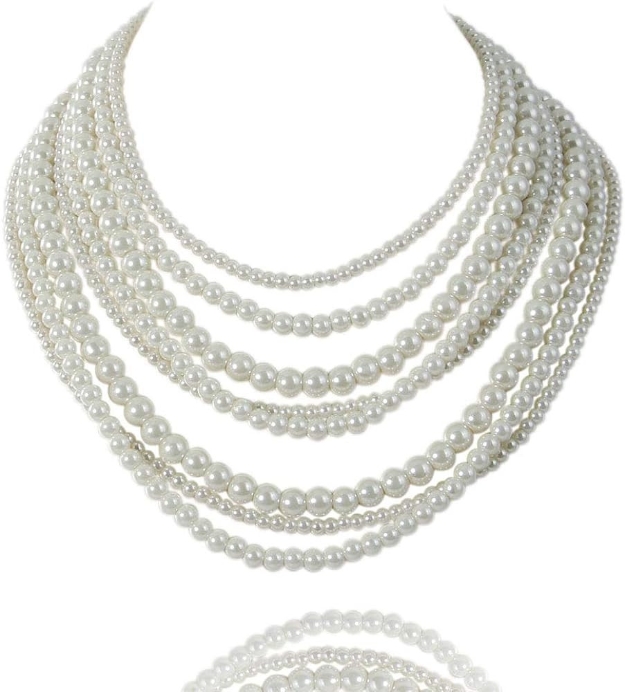 Kalse 8 Layers Strand Simulated Pearl Strand Bib Pendant Choker Chain Necklace | Amazon (US)