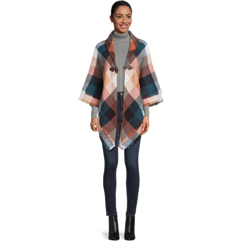 Time and Tru Women's Plaid Ruana with Toggle Closure, Sizes S/M-L-XL - Walmart.com | Walmart (US)