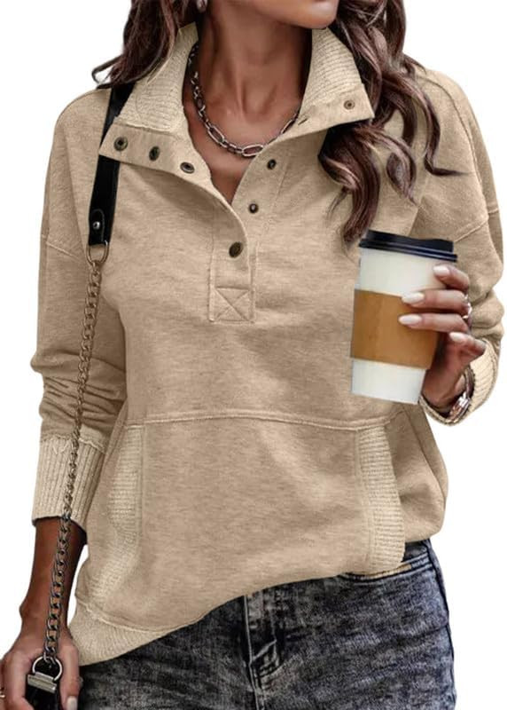 SHEWIN Womens Sweatshirt Casual Long Sleeve Lightweight Sweatshirts Button Loose Pullover Tops | Amazon (US)