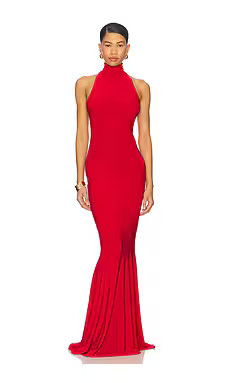Norma Kamali x REVOLVE Halter Turtle Fishtail Gown in Tiger Red from Revolve.com | Revolve Clothing (Global)