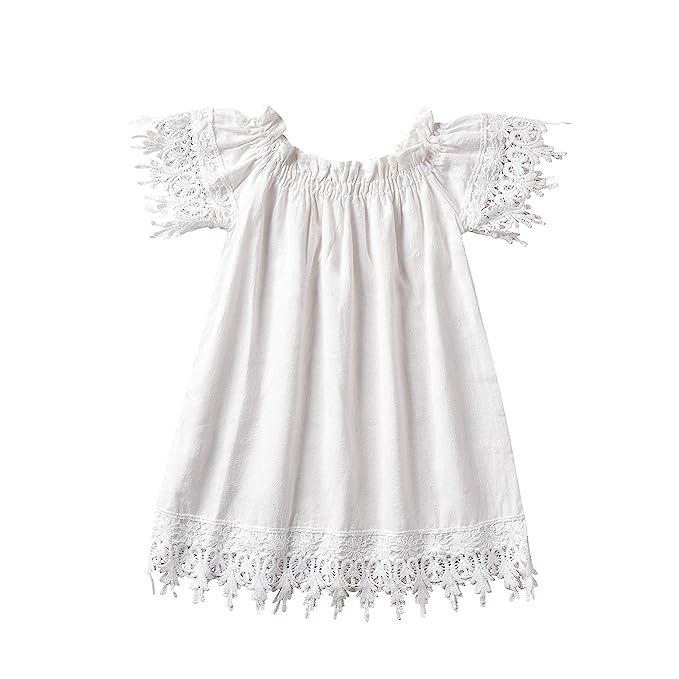 Kids Baby Girls White Off Shoulder Lace Dress Toddler Infant Baby Girls Summer Linen Clothes | Amazon (US)
