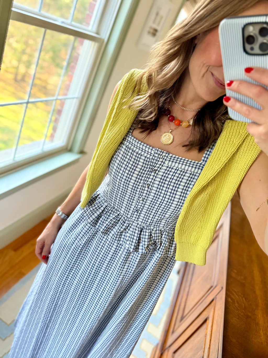 Wesley Dress in Navy Embroidered Gingham | Duffield Lane
