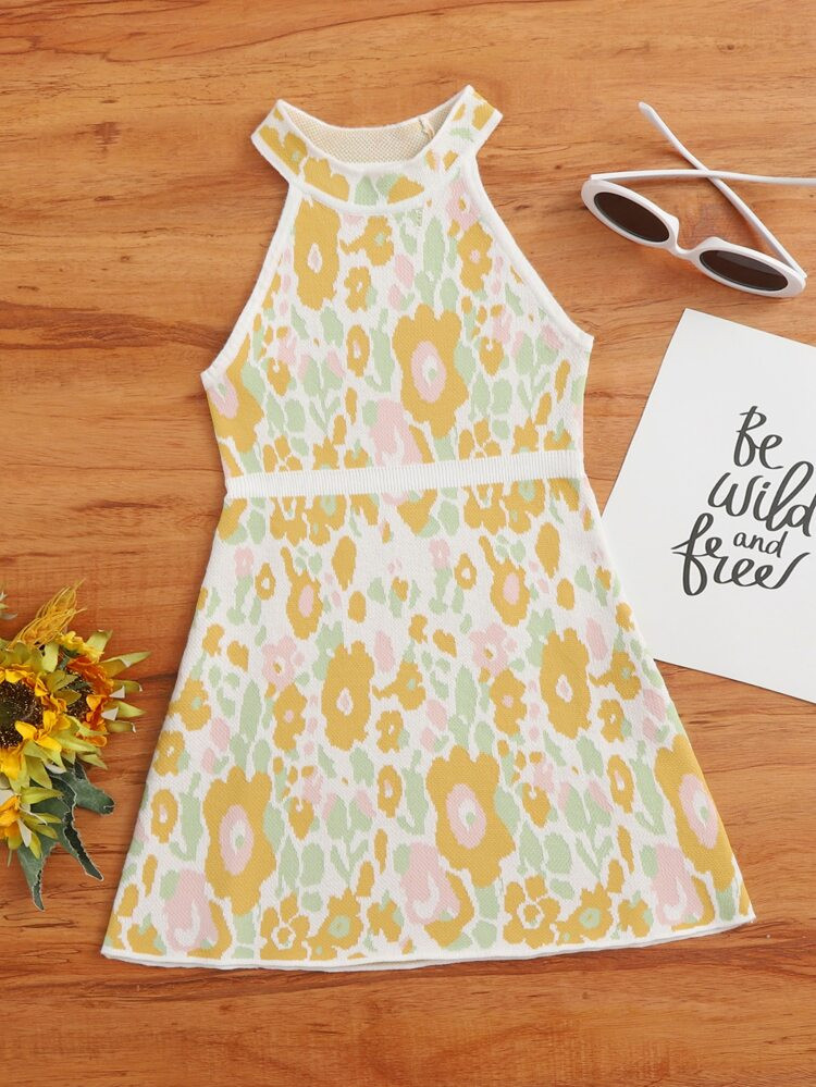 SHEIN Toddler Girls Floral Pattern Sweater Dress | SHEIN