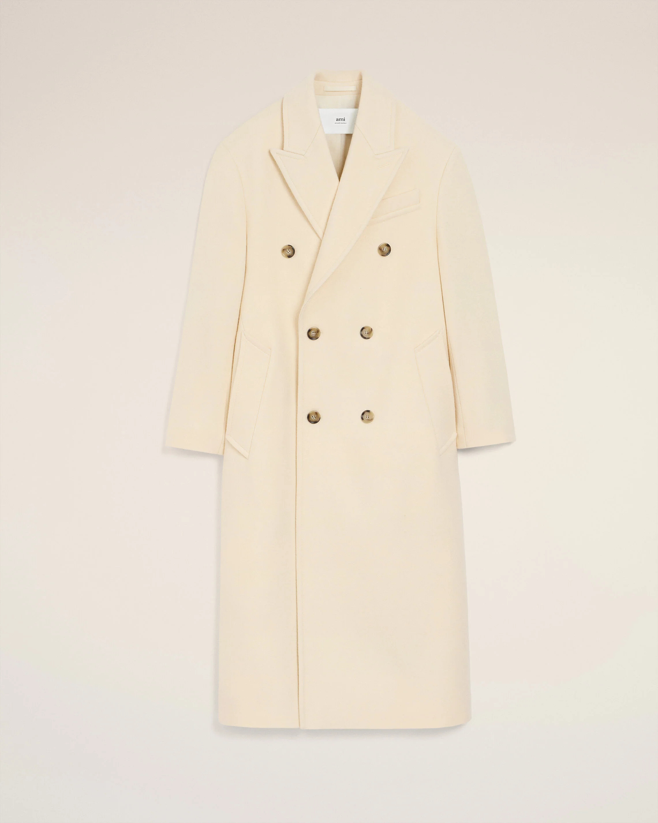 Zweireihiger langer Mantel aus weißer Wolle IVORY | AMI PARIS | AMI Paris FR