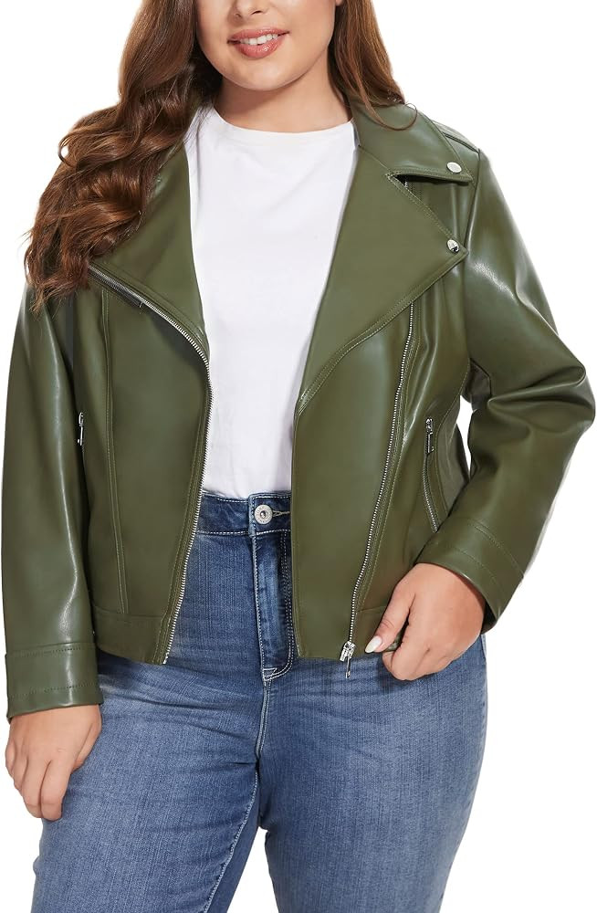 Fahsyee Women's Faux Leather Jackets, Zip Up Motorcycle Short PU Moto Biker Outwear Fitted Slim C... | Amazon (US)