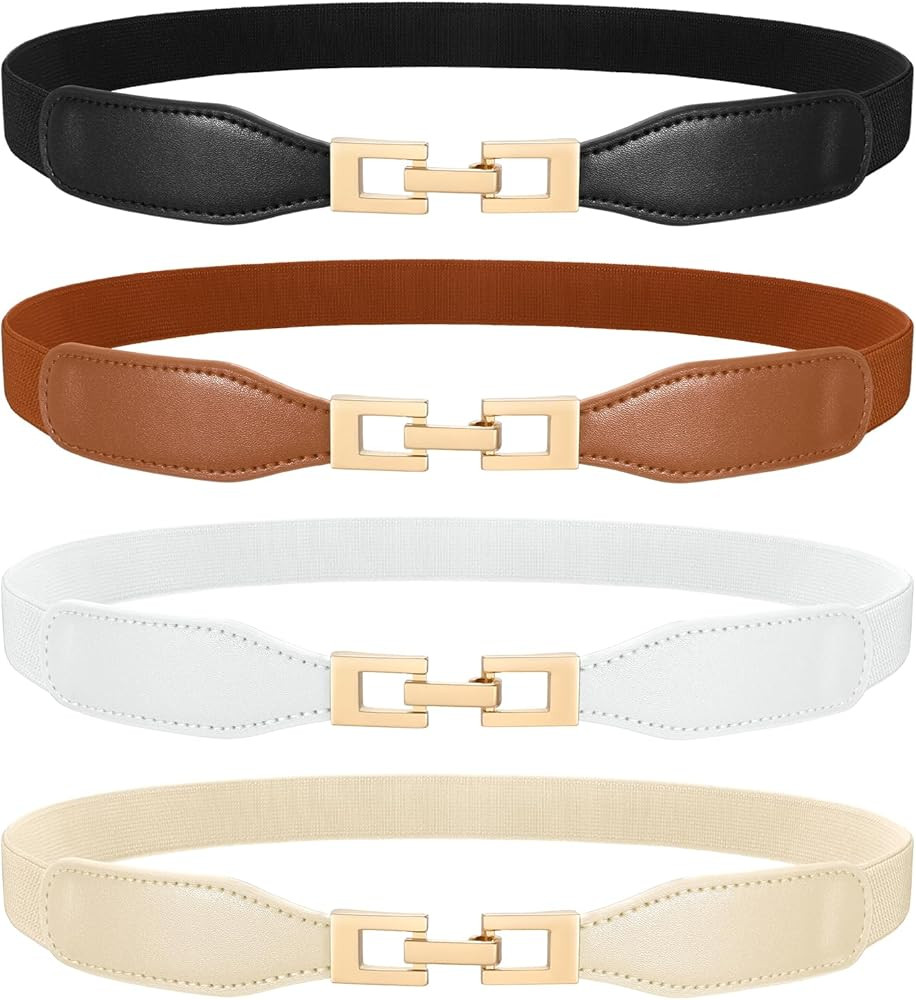 COE CESCOSI 4 Packs Women Skinny Elastic Belt for Dresses Fashion Stretch Waist Belt Ladies Thin ... | Amazon (US)