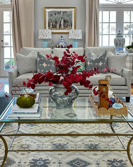 Fall living room decor, fall florals, floral arrangement, coffee table styling, French country, grandmillennial decor, southern living 
Style over 40

#LTKSeasonal #LTKhome #LTKsalealert