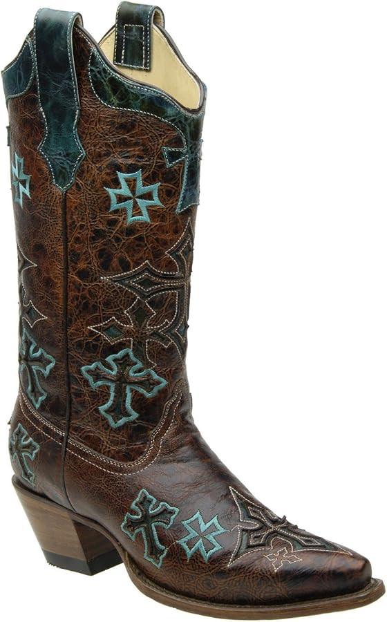 CORRAL Women's Whiskey/Turquoise Three Cross Vamp and Tube Snip Toe Cowgirl Boots R1019 | Amazon (US)
