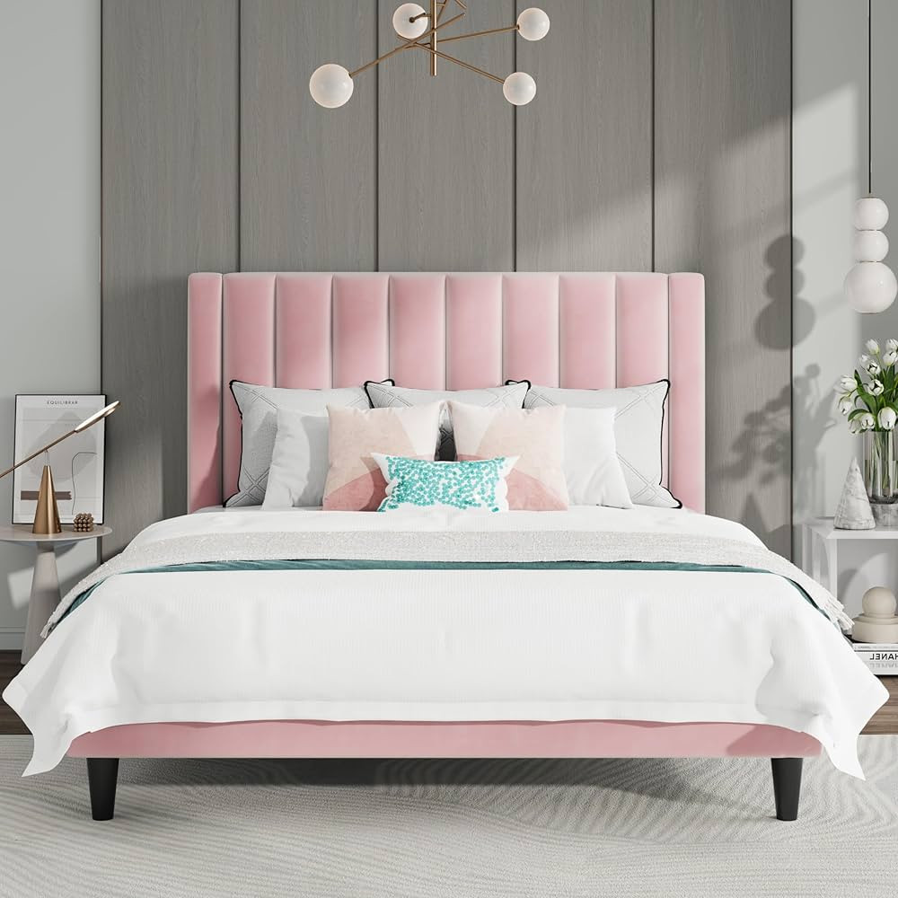 SHA CERLIN Queen Bed Frame/Velvet Upholstered Platform Bed Frame with Headboard/Strong Wood Slats... | Amazon (US)