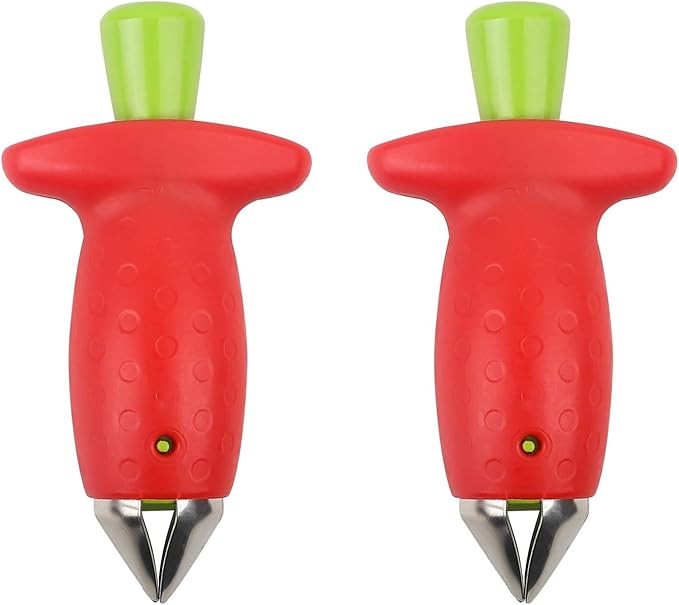 Strawberry Huller Fruit Slicer Set, Red/Green, quick Remove Strawberry berry Stem Tool, Kitchen T... | Amazon (US)
