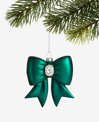 Holiday Lane Gilded Glamour Green Glass Bow Ornament, Macy's Exclusive - Macy's | Macy's