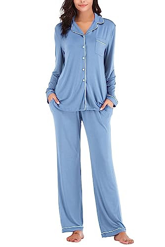 Aamikast Women's Pajama Sets Long Sleeve Button Down Sleepwear Nightwear Soft Pjs Lounge Sets | Amazon (US)