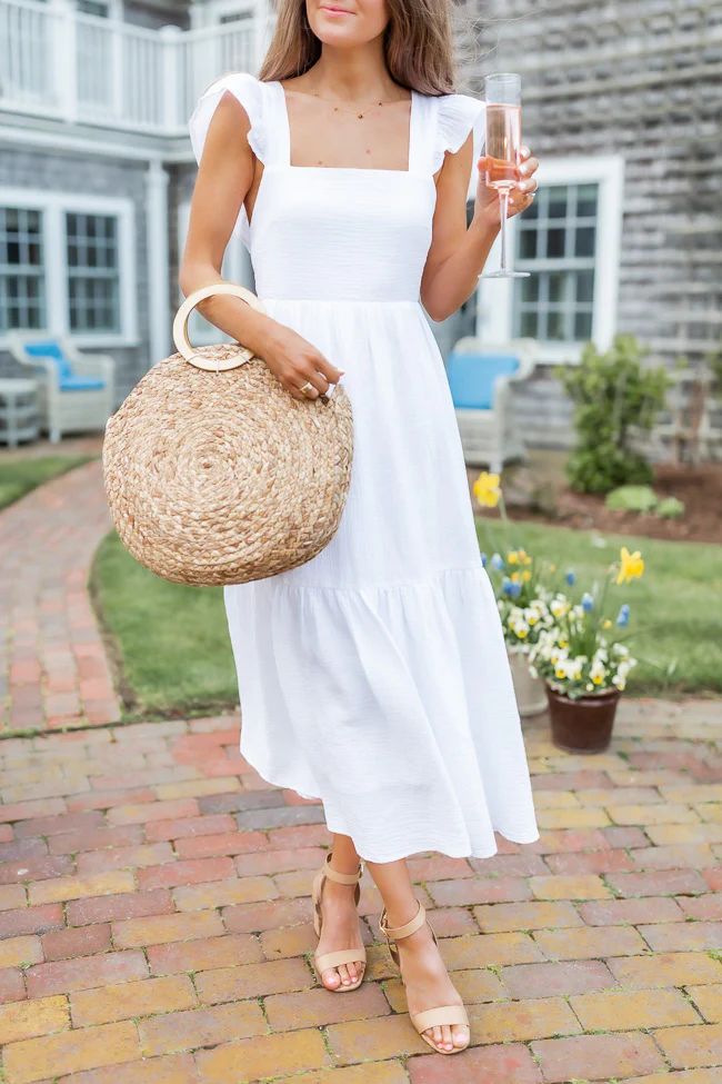 CAITLIN COVINGTON X PINK LILY Kennedy Ivory Bow Back Midi Dress | Pink Lily