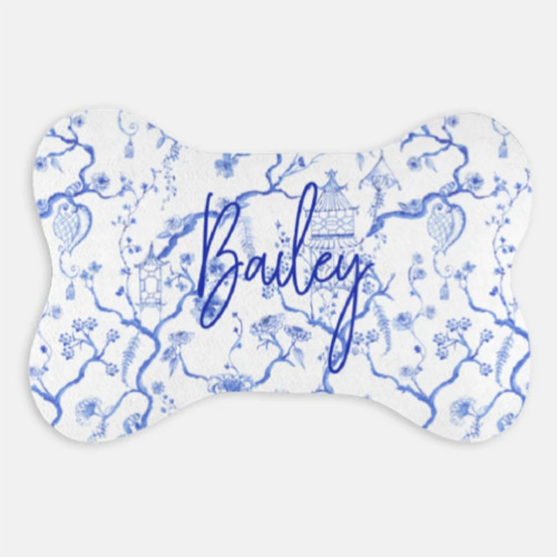 Chinoiserie Dog Bone Pet Mat Blue and White Bone Shaped Dog - Etsy | Etsy (US)