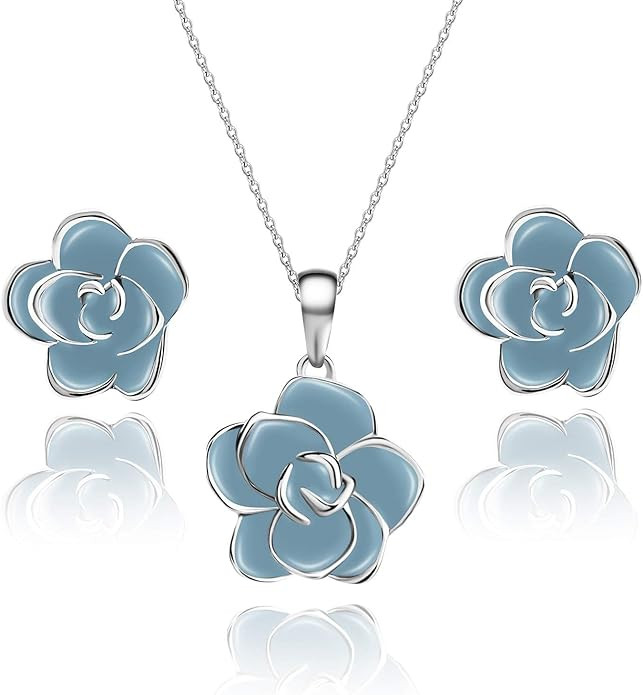 EVEVIC Rose Flower Necklace Earrings Set for Women 18K Gold Plated Hypoallergenic Jewelry Sets | Amazon (US)