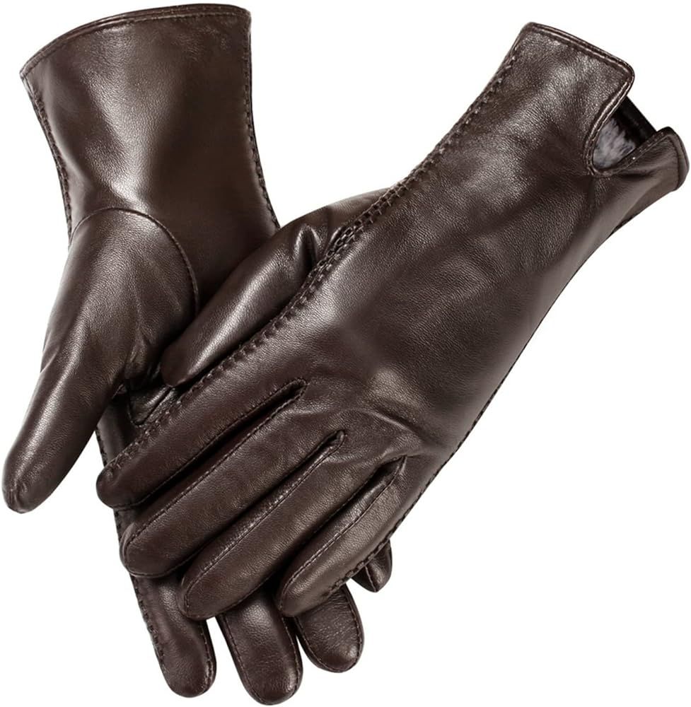 MaxW Winter Womens Leather Gloves Black Touchscreen Sheepskin Gloves Soft Warm Driving Cycling Mi... | Amazon (US)