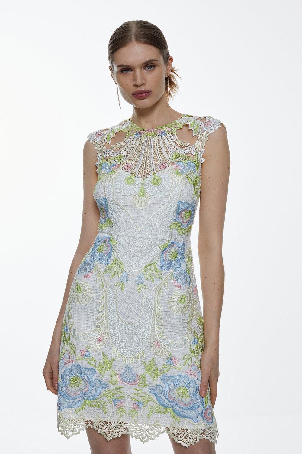 Petite Guipure Lace Embroidered Mini Dress | Karen Millen US