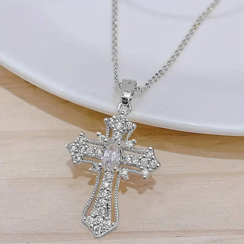 1pc Cute Sparkling Rhinestone Decor Cross Hollow Pendant Necklace, Religious Jewelry For Blessing... | Temu Affiliate Program