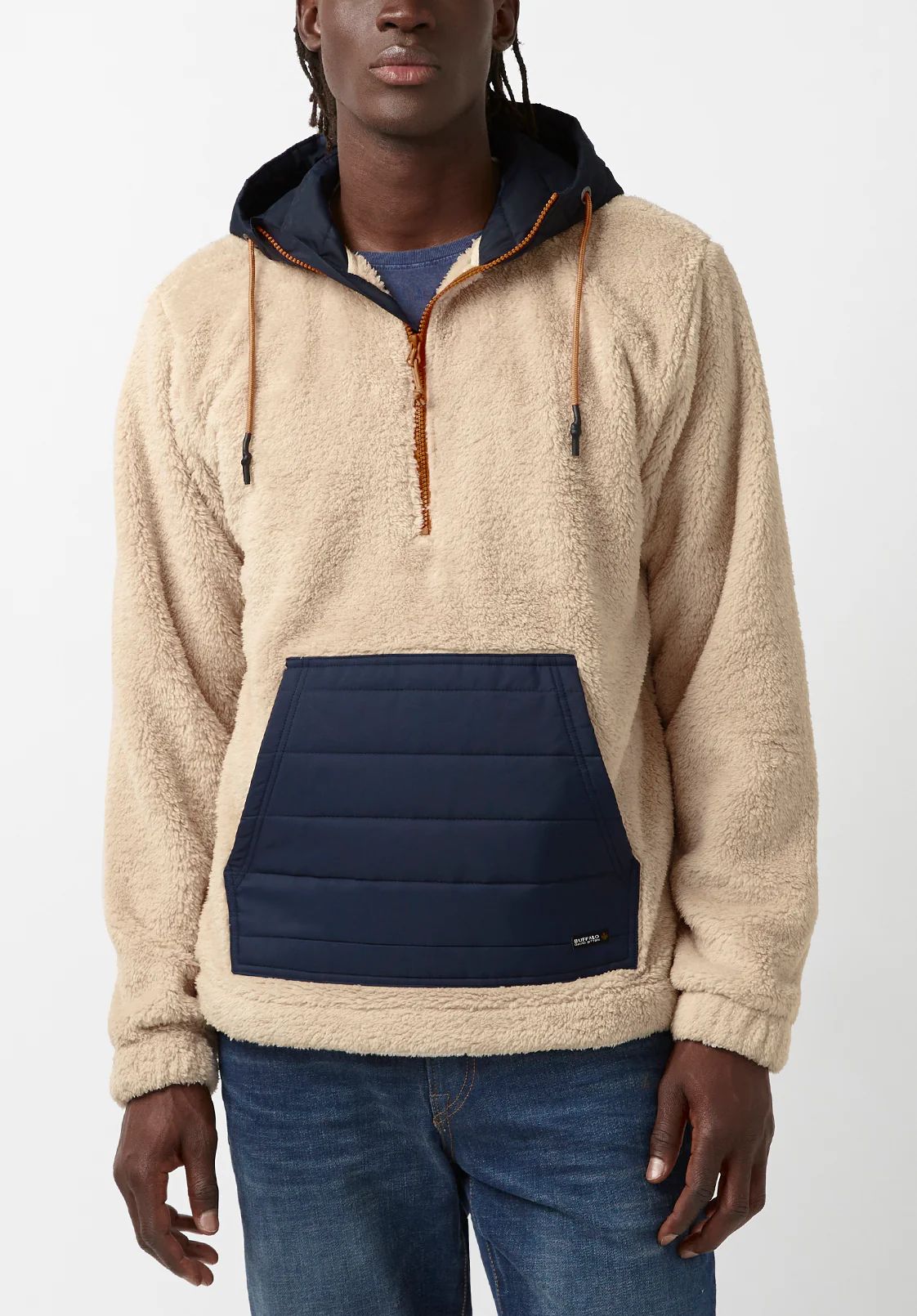 Fibet Men’s Hoodie Sweater Jacket in Beige & Navy Combo - BM24072 | Buffalo David Bitton