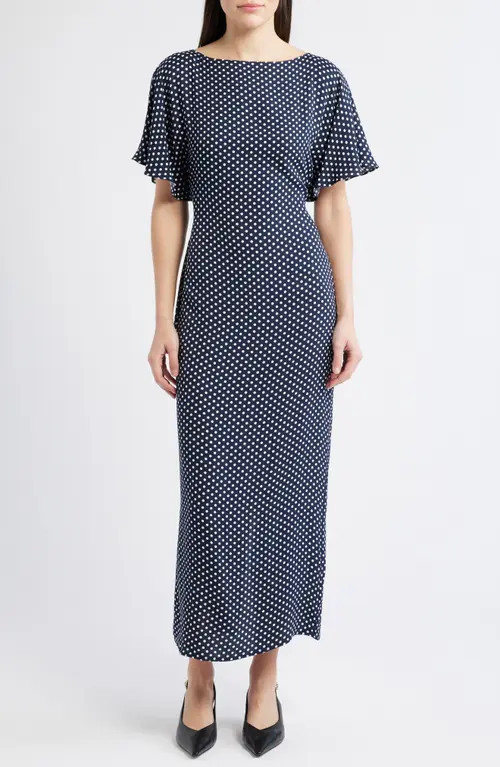 Reformation Maeva Polka Dot Flutter Sleeve Midi Dress in Dream Dot at Nordstrom, Size 0 | Nordstrom