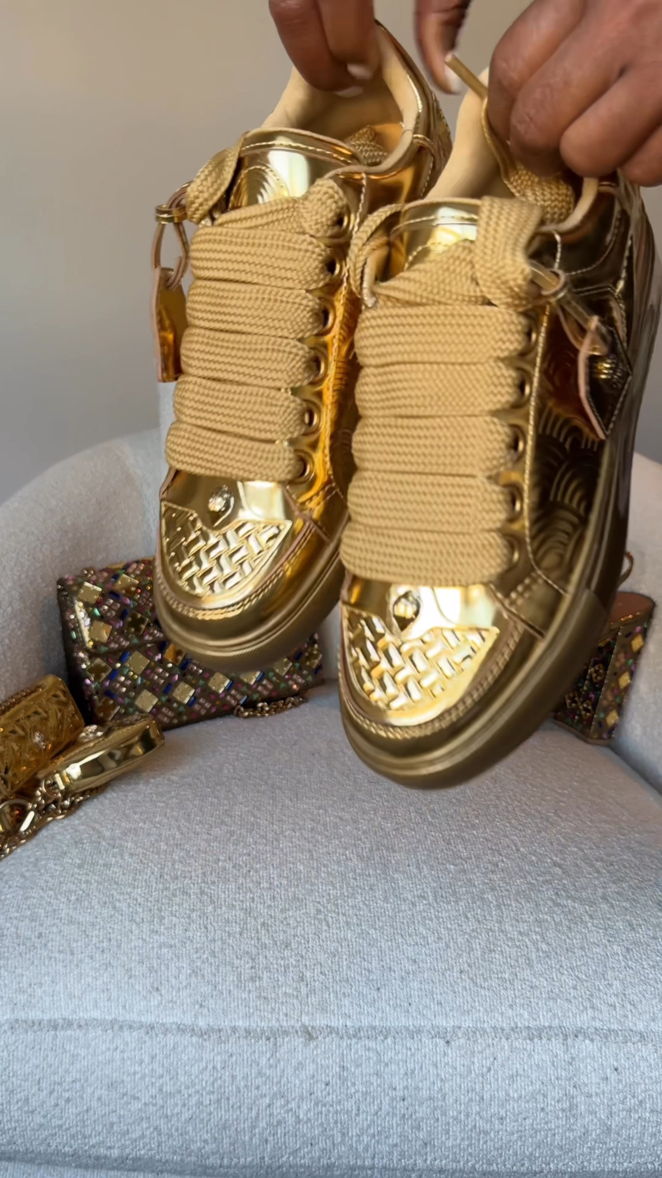 Category is GOLD! Kurt Geiger does it again!!! Loving EVERY. SINGLE. PIECE. 
You can do soooo much with these! 

Dress it up, dress it down, wear with with joggers, dress, jeans.,, lots of styling options! 

Stay tune for styling video… I got you 😜

#LTKHoliday 

#LTKGiftGuide #LTKWatchNow