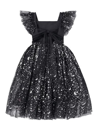 Tutu.kk Toddler Girls Vintage Party Dress Ruffled Sleeve A-Line Tulle Flower Girl Dresses for Wedding,Birthday Star and Moon 18-24 Months | Amazon (US)