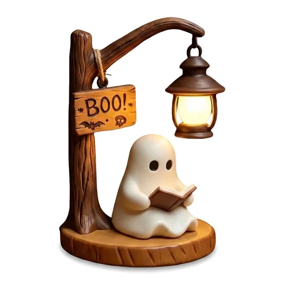 Halloween Ghost Reading Book Lamp, Resin Figurine with LED Lantern Ghost Warm Lighted Indoor Figu... | Walmart (US)