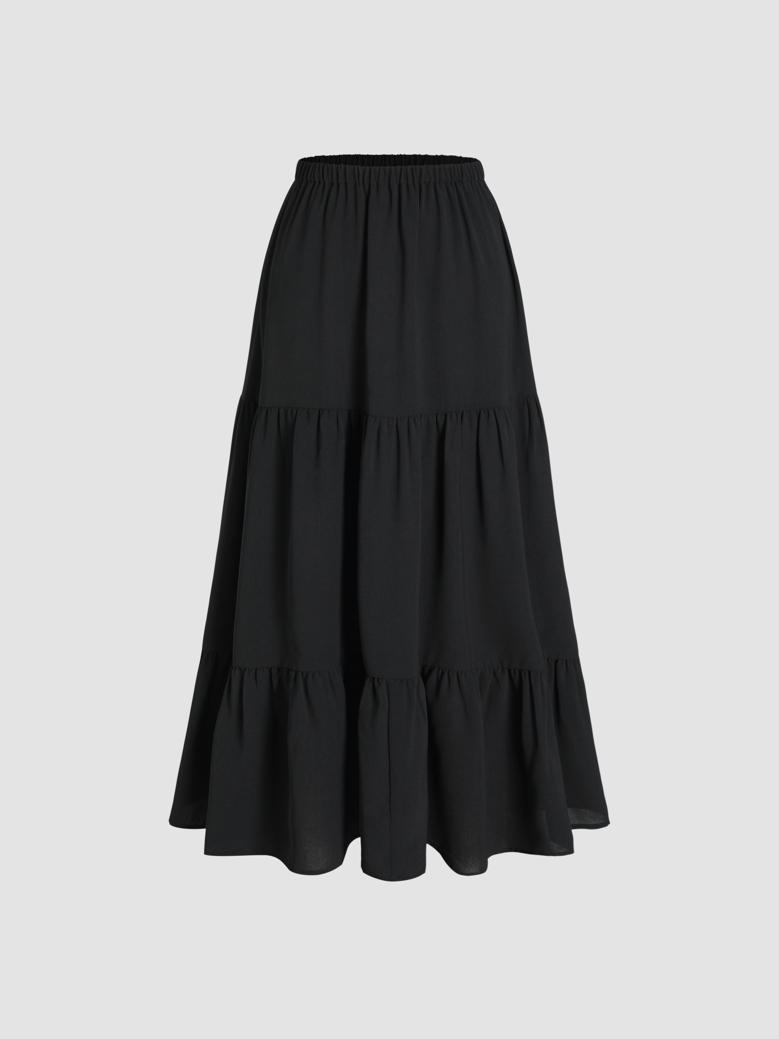 Cowboy Western Outfits Long Skirts Woven Solid Elastic Waist Ruffle Hem Tiered Maxi Skirt For Sch... | Cider
