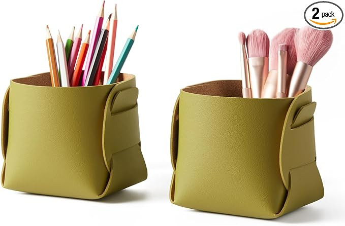 HOMIEAZICOZI 2-Pack Cork Leather Desk Accessories Storage - Pencil Pen Holder - Makeup Brush Hold... | Amazon (US)