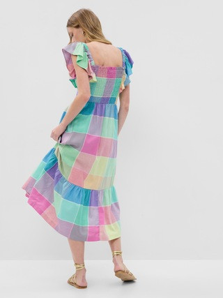 Linen-Blend Flutter Sleeve Smocked Midi Dress | Gap (US)