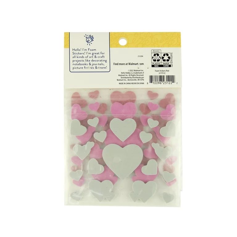 Hello Hobby Multicolor Glitter Foam Heart Stickers, 54 Piece | Walmart (US)