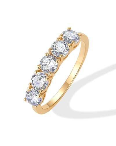 PAVOI 14K Yellow Gold Plated Premium Cubic Zirconia Engagement Rings for Women | Promise Wedding Eternity Ring | Anniversary Band | Size 5 | Amazon (US)