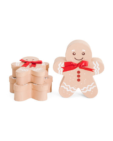 Set Of 3 Figural Gingerbread Man Shaped Gift Boxes | TJ Maxx