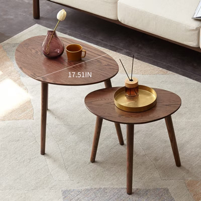 Gulches 100% Solid Oak Pebble/Oval Coffee Table - 58x40x85cm Mid-Century Modern Low Center Table, 150LBS Capacity, Easy Assembly | Target