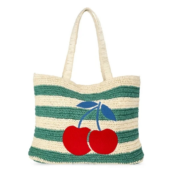 No Boundaries Women's Cherry Beach Tote Bag, Green | Walmart (US)