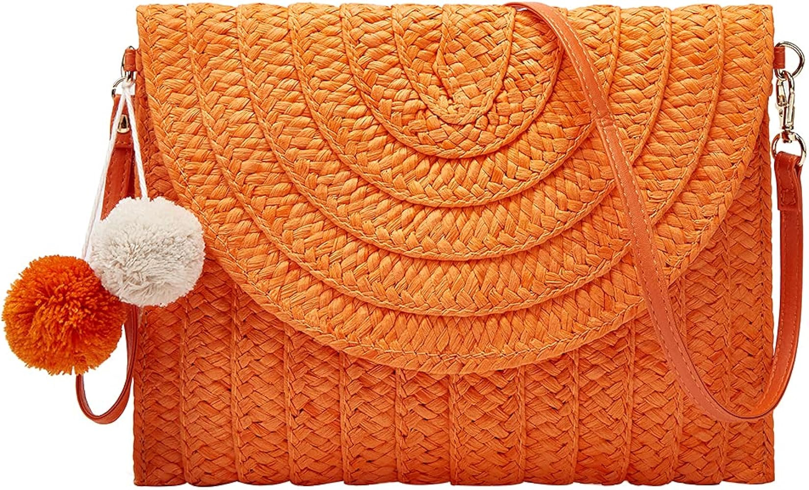 Straw Shoulder Bag Straw Clutch Women Hand-woven PomPom Straw Crossbody Bag Summer Beach Envelope... | Amazon (US)