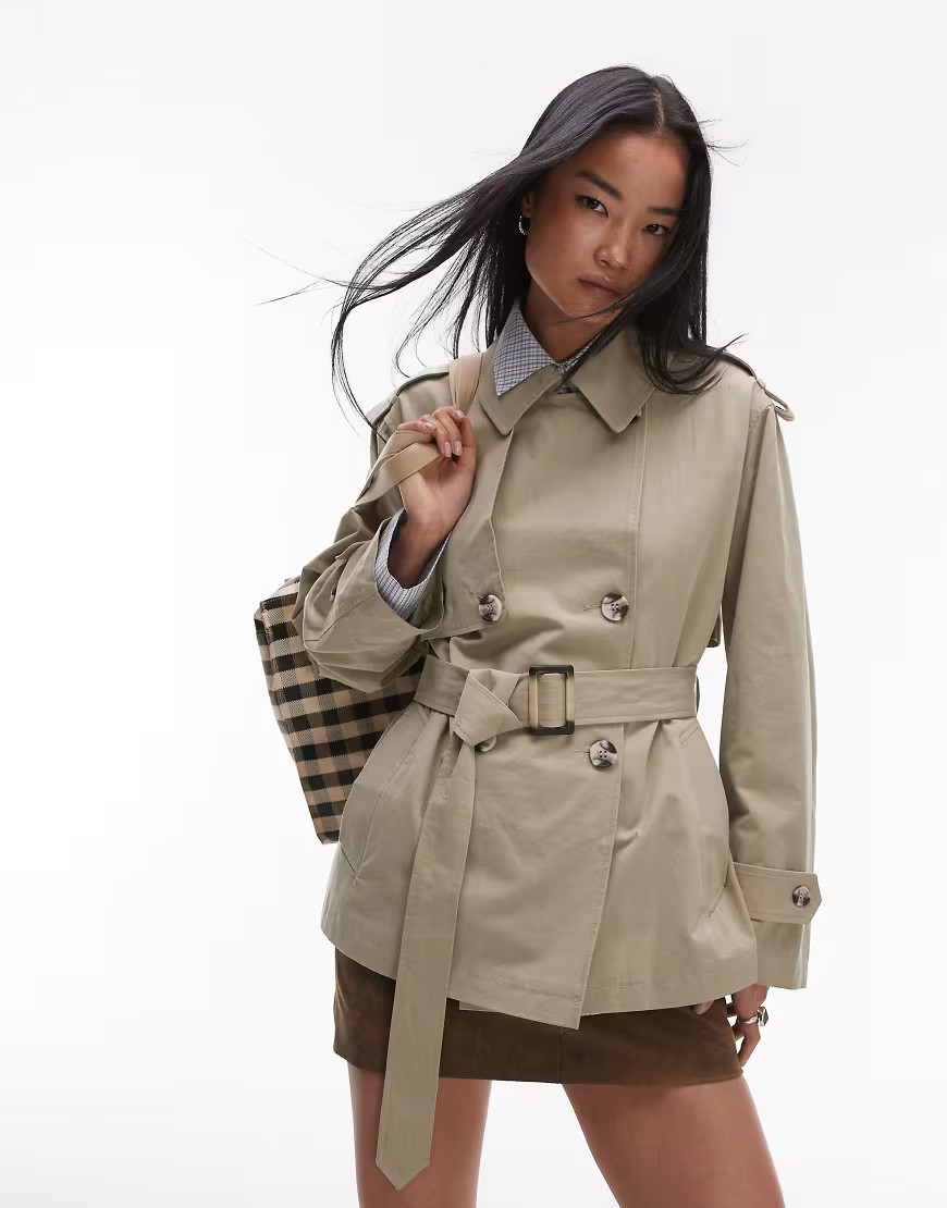 Topshop – Kurzer Trenchcoat in Steinbeige-Neutral | ASOS (Global)