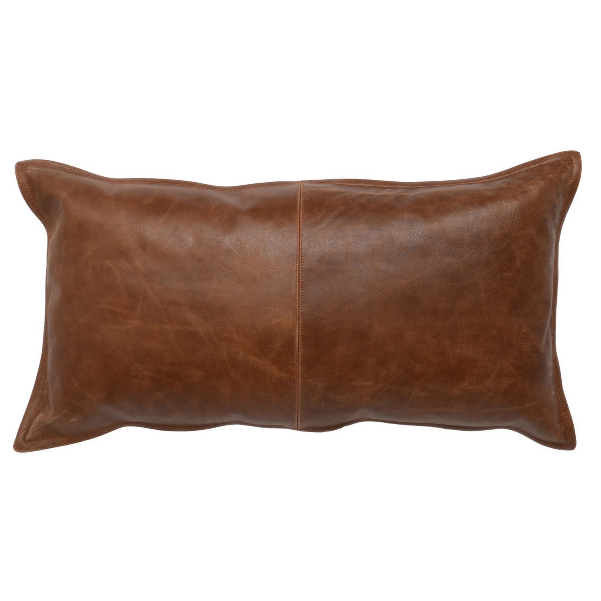 Leatherette Throw Pillow with Stitched Details and Flanged Edges, Brown | Kohl's