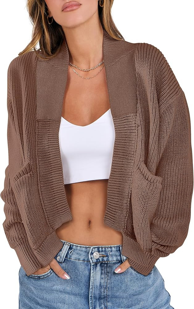 ANRABESS Women Jackets Sweaters Long Sleeve Open Front Loose Lightweight Knit Cropped Cardigan 20... | Amazon (US)
