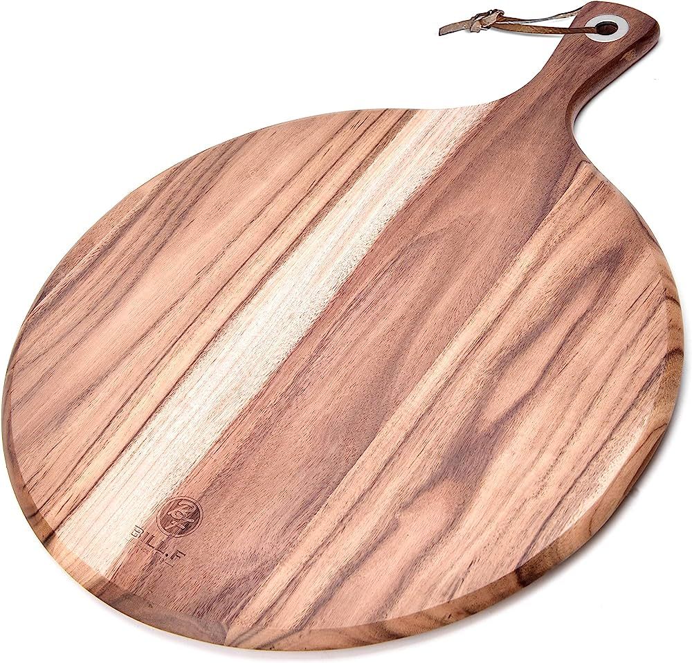 BILL.F Pizza Peel,14" L x 14" W Acacia Wood Cutting Board, with 5" Handle, 19" Overall Length | Amazon (US)