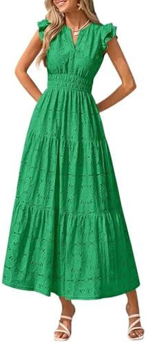PRETTYGARDEN Womens Boho Maxi Dresses 2026 Summer Floral Lace Eyelet V Neck Spring Wedding Guest ... | Amazon (US)