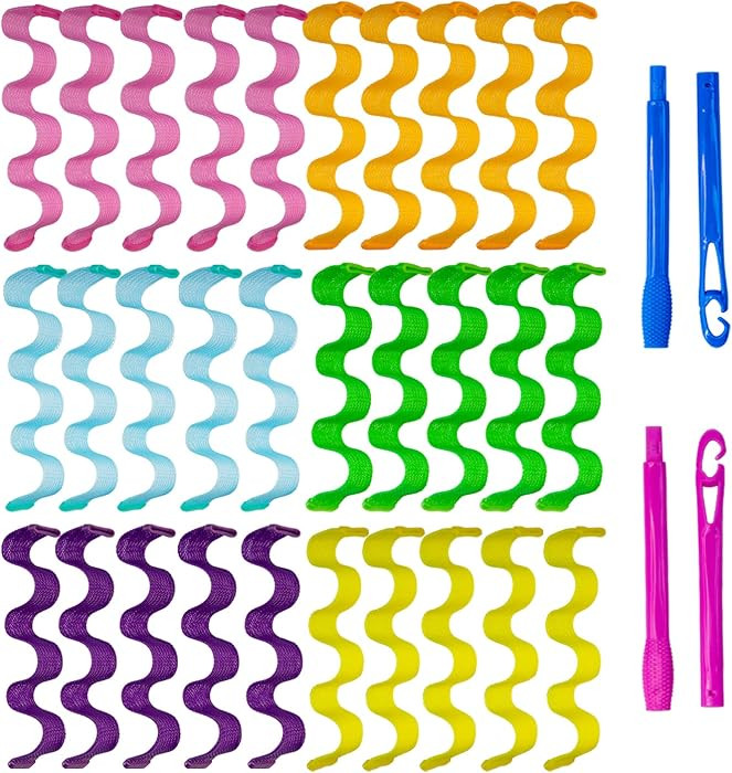 30pcs Heatless Hair Curlers Rollers Wave Curls Styling Kit with 2 Sets Styling Hooks,No Heat Spir... | Amazon (US)