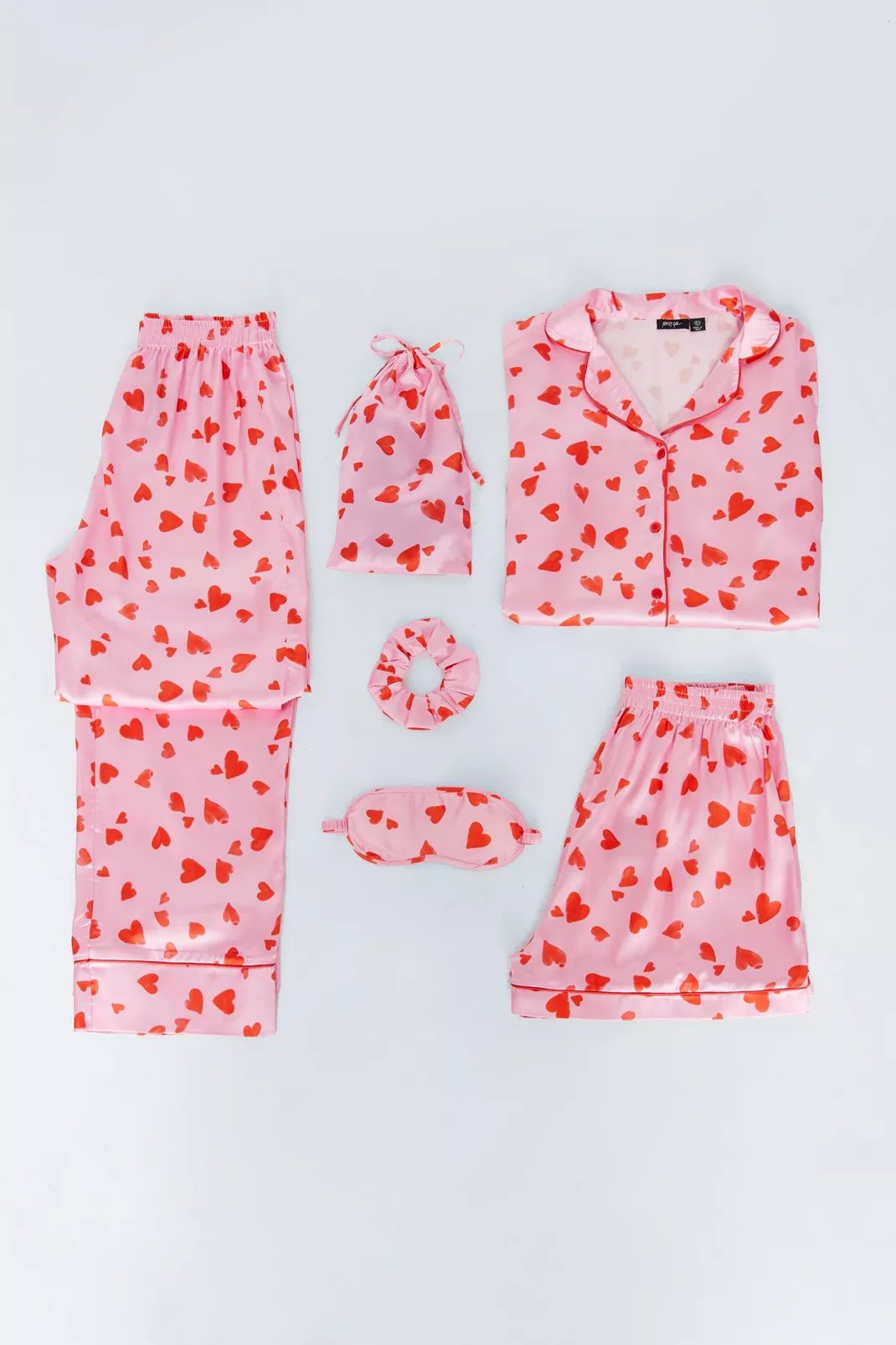6-pc Satin Heart Print Pajama Set | Nasty Gal US