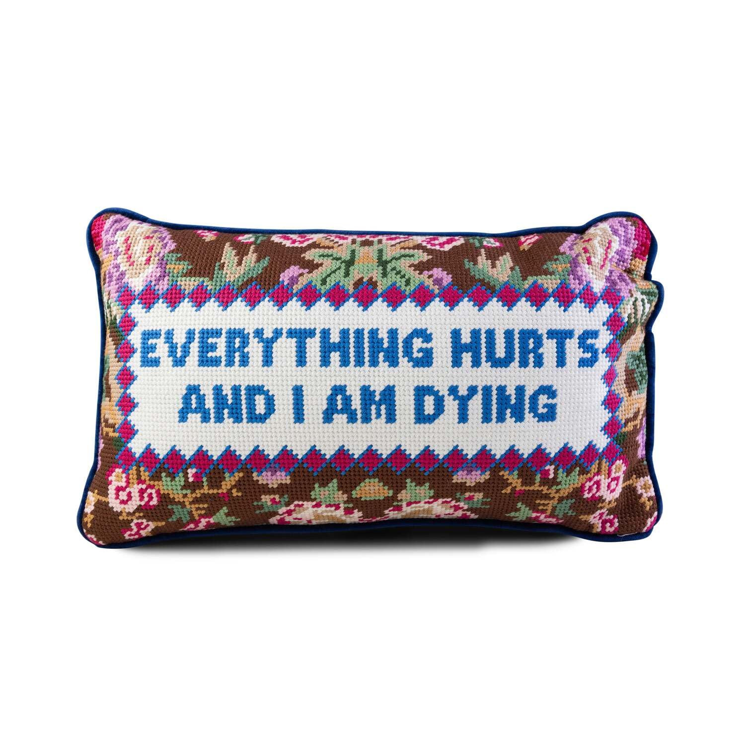 FURBISH Needlepoint Decorative Throw Pillow - Everything Hurts - 9"x15" - Small Embroidered Desig... | Amazon (US)