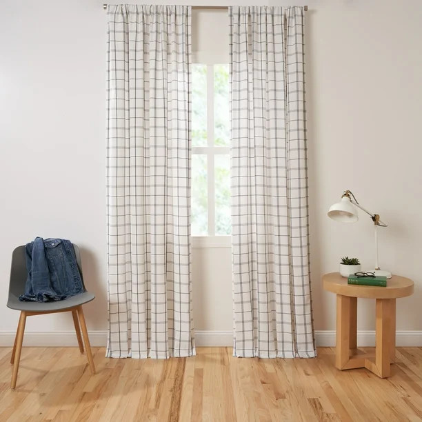 Gap Home Windowpane Light Filtering Organic Cotton Rod Pocket Window Curtain Pair White/Gray 95 | Walmart (US)