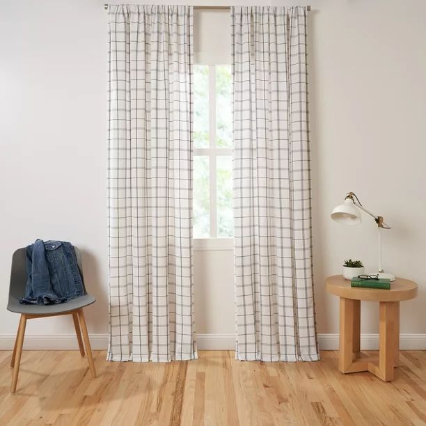 Gap Home Windowpane Light Filtering Organic Cotton Rod Pocket Window Curtain Pair White/Gray 95 | Walmart (US)