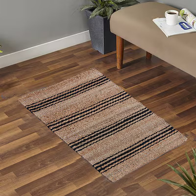 allen + roth Scatter Rugs 2 x 4 (ft) Loomed Jute Natural Rectangular Indoor Stripe Rustic Not Was... | Lowe's