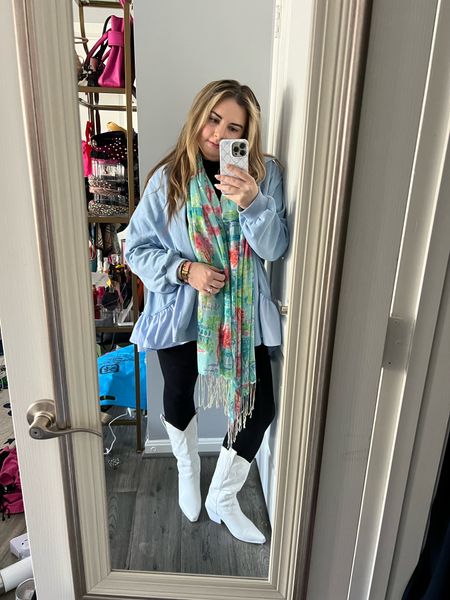 Cherry Blossom Fit 

Old Lilly Pulitzer cherry blossom scarf, free people dupe jacket, white cowboy boots, midsize outfit, casual date outfit 

#LTKstyletip #LTKmidsize