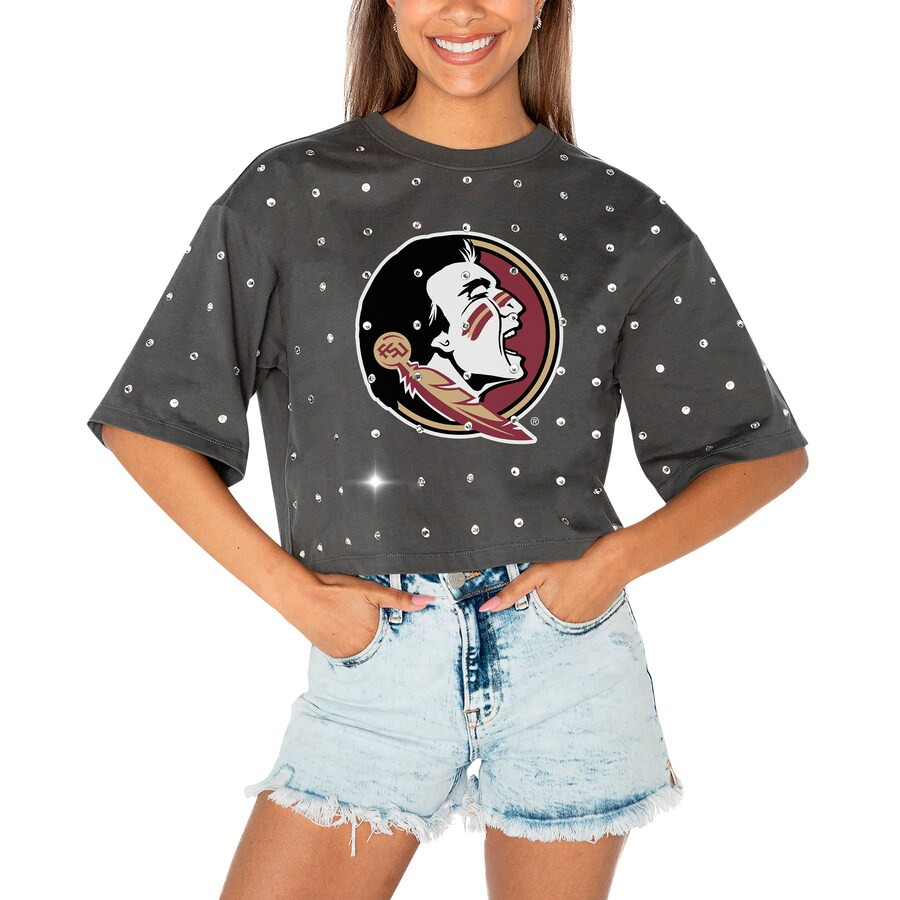Florida State Seminoles Gameday Couture Women's Go Time Rhinestone Crop T-Shirt - Gray | Fanatics